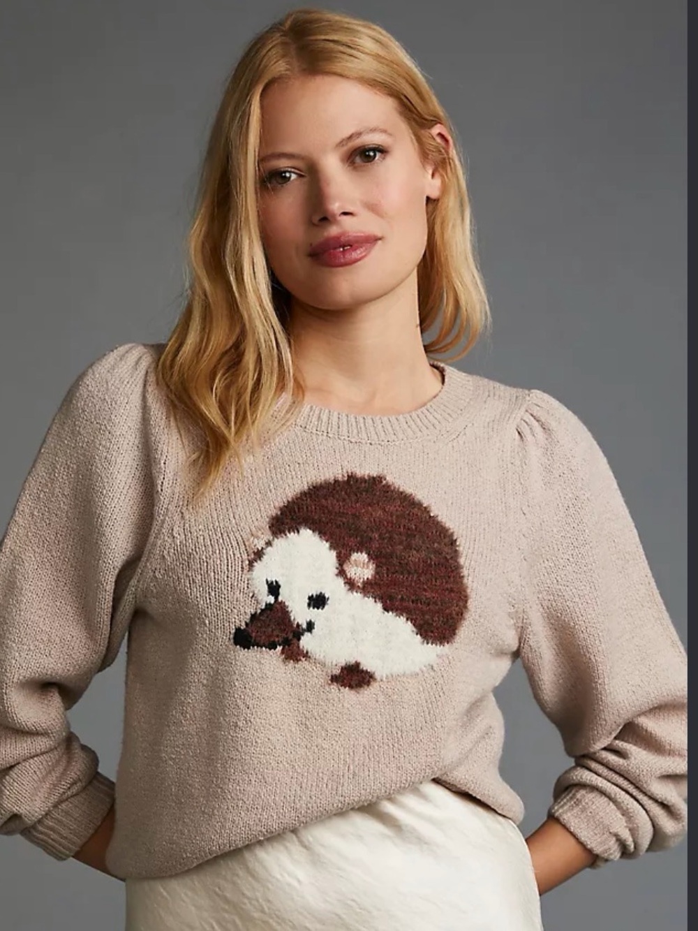 Anthropologie Beige Hedgehog Crewneck Sweater